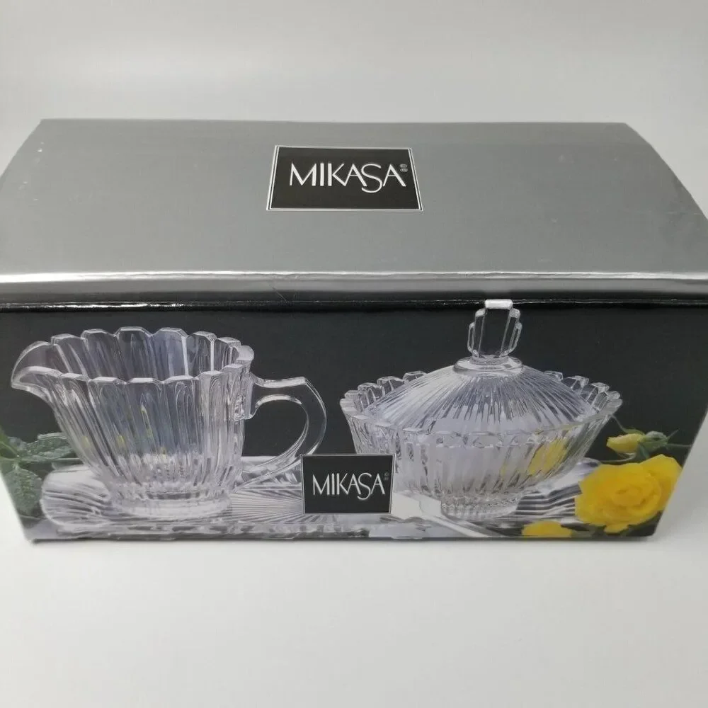 Vintage Mikasa Royal Suite Cut Crystal Covered Sugar Bowl Creamer Tray New